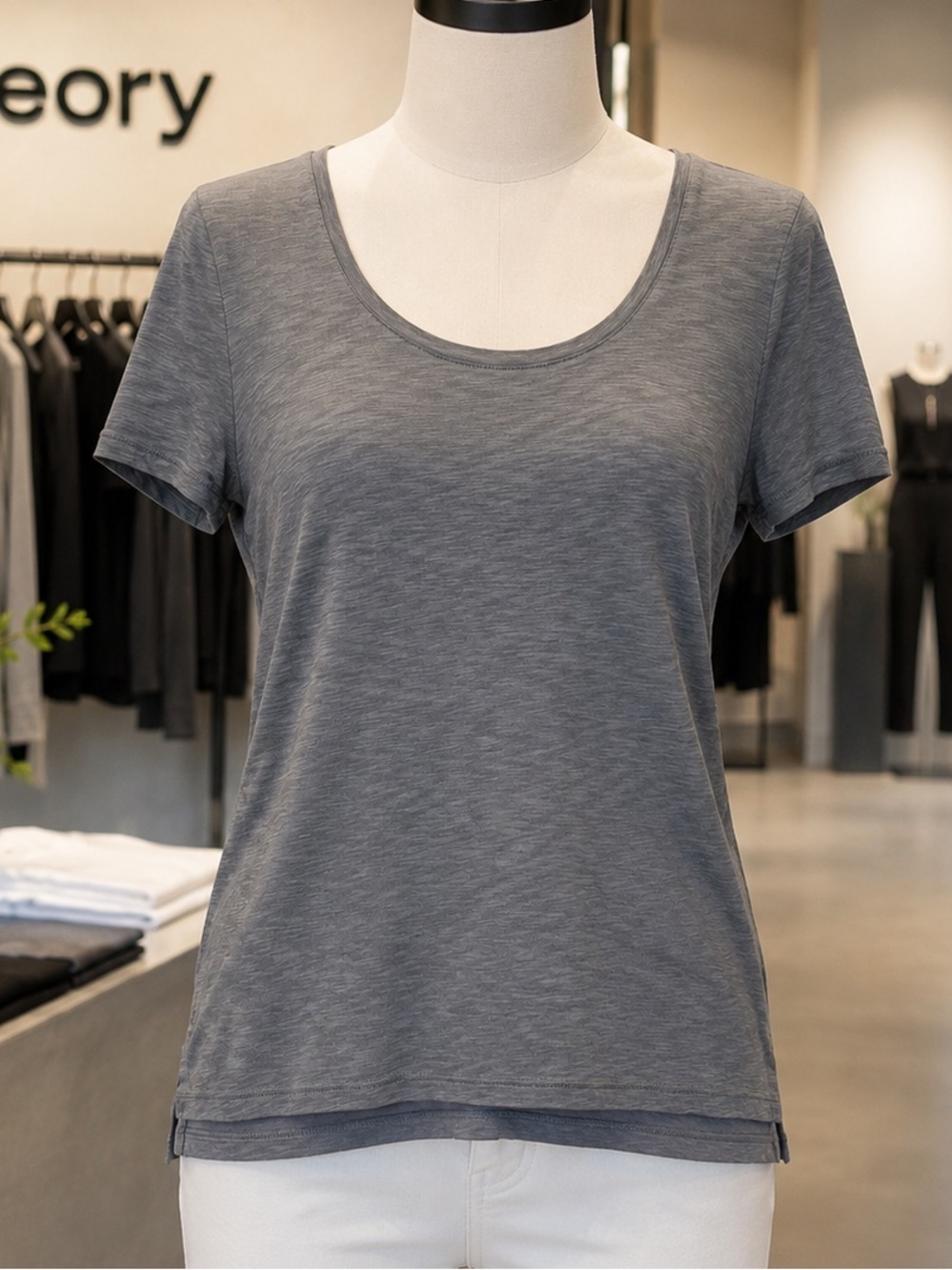Theory Pinati B Atmos Light Modal Blend Scoop Neck Tee Gray Size Small
